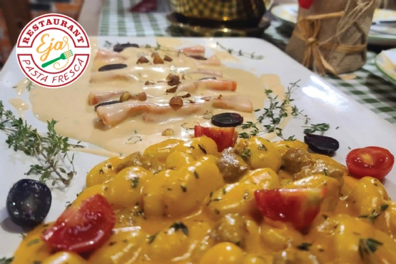 EJA Restaurant, Linguini Carbonara, Linguini Karkalec kungull pomodori, Linguini Pulë spinaq grogonxola, Pene Salcice italiane salce roze, reserve authentic Italian cuisine Tirana, prenotazione immediata ristorante Tirana